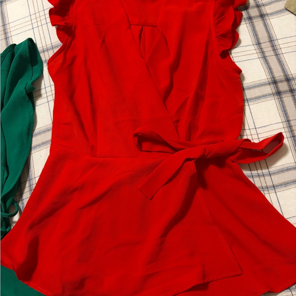 Monteau Vibrant Medium Red Blouse and Small Green bloue top